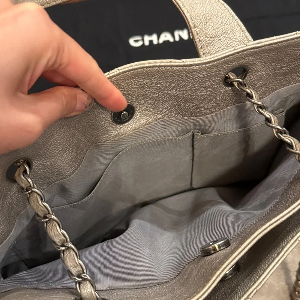 CHANEL CC GHW 2 Way Chain Shoulder Bag Calfskin Leather in Grey